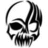 Black-and-white pixelated skull icon with hollow eye sockets, nasal cavity, and visible teeth against a white background.