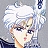 Pixelated anime-style character with white hair, dark eyes, and pink lips, wearing a dark top against a gray background.