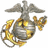 A pixelated military insignia with an eagle, globe, and anchor, overlaid with text reading "The Few The Proud The Marines" in black block letters.