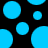 Static image of multiple cyan circles on black background with one circle having a missing segment.