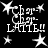Black background with white pixelated text and star shapes, featuring 'LATE!!' and 'I'm-Char-' in a with scattered stars