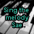 Pixelated image with teal text reading "Sing the melody Sae" over a grayscale background of abstract shapes.