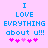 Pixelated blue text on pink background reads 'I LOVE EVRYTHING about u!!!' with five pink hearts below, two versions differ in heart color sequence.
