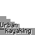 Pixel art animation of two figures in a red canoe, paddling on a gray background with repeated text labels.
