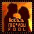A 48x48 pixel animated contact sheet showing three frames of a buddy icon with silhouetted figures kissing against an orange-yellow gradient background and text reading "kiss me you fool" in pixelated font.