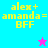 Four quadrant with cyan, blue, pink, and light blue backgrounds displaying yellow text 'alex+amanda=BFF' and two pixelated star icons