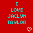 Red background with cyan pixelated text reading "I LOVE JACLYN TAYLOR" in two identical vertical , each ending with a white heart symbol