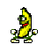 Pixelated banana character with green limbs and red mouth in multiple poses against gray background.