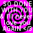 A static image with a black background featuring four identical pink and black spiral patterns arranged in a , each containing white text