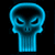 Blue skull icon with glowing outline on black background, green text 'Original Icons .com' on right side.