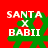 Red background with four identical pixelated Santa figures holding green wreaths, each overlaid with "SANTA X BABII" text in white block letters.