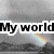 Black text on grayscale landscape with rainbow arcs, displaying sequential phrases across two