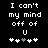 Black background with white pixelated text reading "I can't my mind off of U" and five heart symbols below, where the third heart is grayed out.