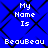 Blue background with black diamond lattice pattern and white pixelated text reading "My Name Is BeauBeau" in four identical quadrants.