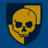 Yellow skull with hand on chin on dark blue background, yellow square with black R and white star, yellow text CANIS CANEM EDIT on blue background
