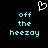 Pixelated cyan text 'off the heezay' on black background with white heart outline above, two identical side-by-side views.