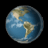 Pixelated 48x48 static icon of a blue and beige Earth globe showing the Americas against black background with visible dithering and anti-aliasing artifacts.