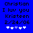 Blue background with black pixelated text reading 'Christian I luv you Kristeen 2/24/06' and five white plus signs below, one of which is light purple.