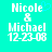 Pixelated turquoise background with white text reading "Nicole & Michael 12-23-08" and a blue heart symbol above "Nicole" in the left view.