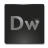 Pixelated grayscale icon with large 'Dw' text on dark background, framed by light gray border.