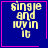 Four blue square with pink borders display yellow text reading "single and lovin it" with a pink heart in the top-right and a pink star in the bottom-right