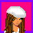 A 3x3 contact sheet of pixel art frames showing a character's outfit and text fragments on pink backgrounds with purple borders.