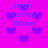 A static image with a bright pink background featuring repeated text and heart symbols in blue.