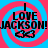 Four identical display 'I LOVE JACKSON! JACKSON!' text over pink and blue spiral backgrounds with a black infinity symbol below
