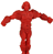 A red humanoid figure in a full-body suit stands with arms extended horizontally against a solid gray background.