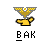 Pixelated icon shows golden eagle with outstretched wings above yellow watering can on gray background, below which is text 'BAK' in blocky font.
