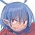 Pixelated anime-style character icon with blue hair, red eyes, and a neutral expression against white background.