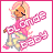 Pixelated character with pink hair and closed eyes holds a checkered pink-and-white scarf, wearing a solid pink top and light pants.