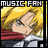 A 48x48 pixel animated contact sheet showing three sequential frames of a Full Metal Alchemist character with blonde hair, red cape, and white shirt, displayed in a 2x2 grid with one empty cell.