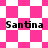 Pixelated pink and white checkered background with four instances of the text 'Santina' in black pixel font across two distinct patterned sections.