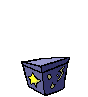 Animated sequence of a cartoon rabbit emerging from a blue box with yellow stars and lightning bolts, showing three distinct poses.