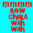 Red pixelated text on cyan background with blue horizontal bars appearing in different positions