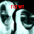 Pixelated image of two stylized faces with red text 'ROWT' above a central vertical line on black background.