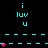 Pixel art animation of cyan 'i luv u' text with pink hearts appearing and disappearing on a black background, featuring horizontal cyan lines and a gray corner element.