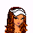 Pixel art contact sheet showing three frames of an animated icon with a cartoon woman, text fragments, and a line drawing of legs in white pants.