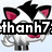 Pixelated cartoon cat with black and white fur, pink inner ears, and red mouth, overlaid with text reading "than7 loves" and "moshi monste" across different frames.