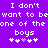 Purple background with white pixelated text reading "I don't want to be one of the boys" and four symbols below, where two adjacent symbols are light purple.