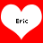 Two white heart shapes on a red background, each containing the text 'Eric' in black pixelated font.