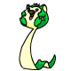 Green and cream cartoon snake with open mouth, tongue out, head turning left to right