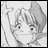 A 48x48 pixel buddy icon featuring a grayscale anime-style character on the left and text elements on the right, displayed as part of an animated contact sheet with two frames.