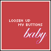 A contact sheet of 21 static frames showing a series of colorful square icons with the text "LOOSEN UP MY BUTTONS baby" in white and purple script, each frame displaying a different solid background color.