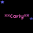 Pixelated text "***Carly***" in pink with blue stars scattered across a black background, showing animation changes in star positions.