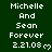 Green background with white pixelated text reading "Michelle And Sean Forever 2.21.08" and a small heart symbol, displayed in multiple repeated