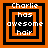 Four variations of a pixelated graphic with orange and black borders displaying 'Charlie has awesome hair' text in white pixel font.