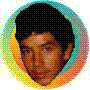 A circular icon with a person's face in the center, surrounded by concentric rings of blue, yellow, and pink hues.
