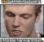Animated sequence showing a person's face transitioning from neutral expression to smiling with tongue out, repeated